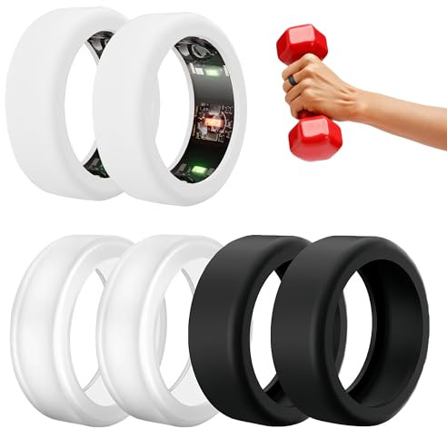 Jyinelx 6 Pieces Compatible with Oura Ring 4 Size Kit, Anti-Scratch Elastic Finger Covers, Compatible with Oura Ring 4 Ring Air Protector (Black/Transparent/White, Size S Fits 4/5/6/7/8/9/10)