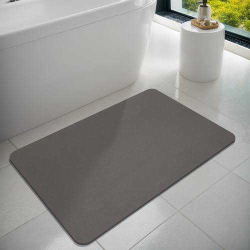 Dolic Bath Mat Bathroom Rugs Rubber Non-Slip Thin Bathroom Mat Absorbent Quick Dry Stain Resistant Bath Mat Rug for Floor Bathmat Easy Cleaning (Brown, 40 x 60 cm)