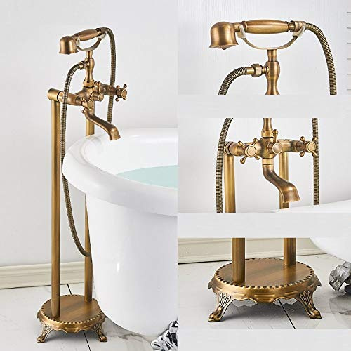 Aioneer Robinet De Douche sur Pied en Bronze Noir À Deux Poignées, Mitigeur d'eau Chaude Et Froide pour Salle De Bain, Baignoire, Robinet De Douche, Mitigeur De Douche, Laiton, T