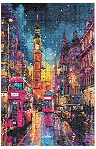 London Cityscape Jigsaw Puzzles for Kids 1000 Pieces 3d Wooden Puzzle Decompression Game for Adults Women Girl Educational Game Toys （78×53cm）