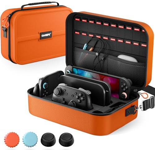 Switch 2 - Custodia per Nintendo Switch 2 (2025), con 4 copri joystick | Custodia protettiva da viaggio portatile, 20 slot per giochi, grande borsa antipolvere per Switch 2 accessori, arancione