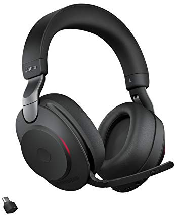 Jabra Evolve2 85 Wireless PC Headset - Noise Cancelling UC Zertifizierte Stereo-Kopfhörer mit ausdauerndem Akku - USB-C Bluetooth Adapter - Schwarz (Renewed)