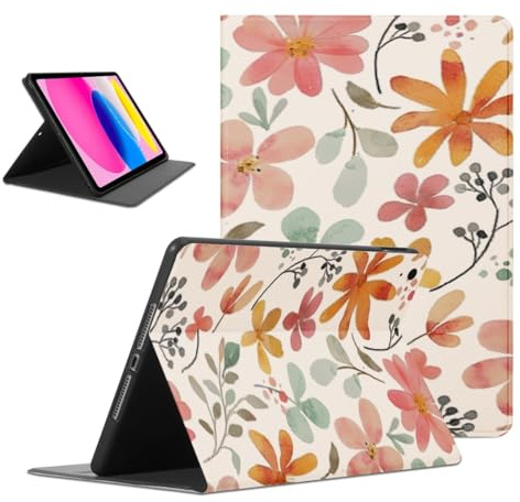 Coalbooliy Funda para Apple iPad (2022) 10.9, Aesthetic Flores Dibujos Diseño Ultra Slim Smart PU Leather Protector Soporte Función Ángulos Ajustables Flip Cubierta Tablet Case, Blanco