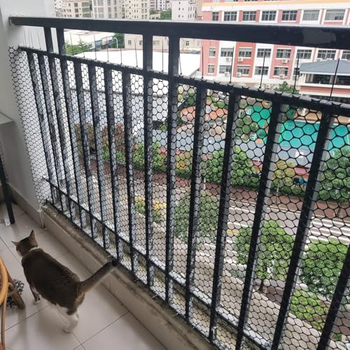 Flacher Balkon-Maschendraht, schwarzer Gartenzaun, Haustier-Tierbarriere, Hirsch, Kaninchen, Hund, 0,3 Zoll Loch, sechseckiger Geflügelzaun(1.2x5m(3.9x16ft))