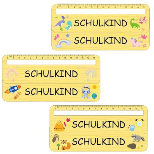 HASLED Lesehilfe Lineal aus Holz - 6 Stück 15cm Personalisierte Lineale | Mit Farbigen Motiven für Grundschule und Leseübungen