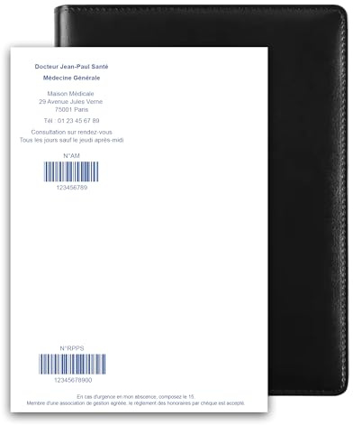Bloc de 100 ordonnances personnalisé - UTTSCHEID (Avec porte-documents, 10) | Pour les professionnels de santé - Cuir véritable
