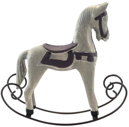 ANCLLO Vintage Rocking Horse Ornament Wooden Rocking Horse Figurine Metal Decor Tabletop Collectible Ornament for Home Living Room Office Shelf Decoration