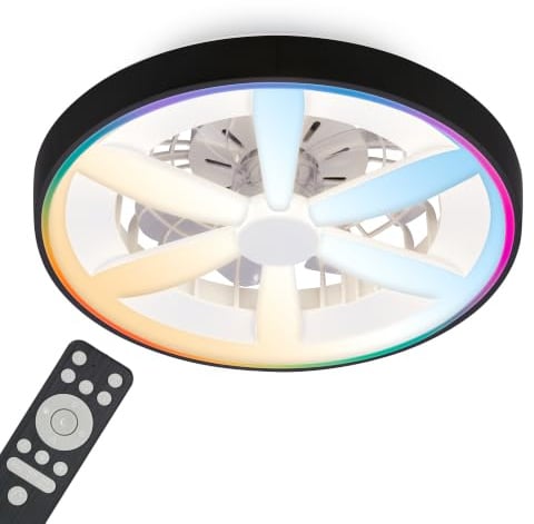 BRILONER - LED Deckenventilator mit Beleuchtung, Fernbedienung, DC-Motor, 5 Geschwindigkeiten, RGBIC, CCT, Dimmbar, Lampe mit Ventilator, LED Deckenleuchte, Deckenlampe Ventilator, 48 cm, Schwarz
