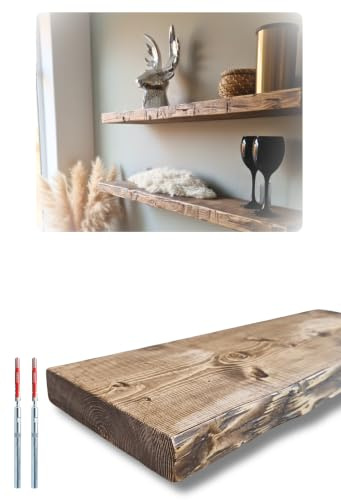 HOLLIS-WOOD Wandregal schwebend, rustikale Designkante – Massivholz 40 mm, 20 cm tief, unsichtbare Halterung, handgefertigt (100 cm, Einzeln)