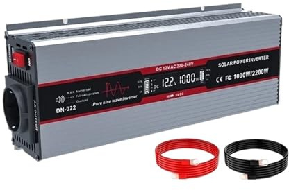 Onduleur Transformateur Onduleur 12 V 1000 W 1500 W 1800 W pour 220 V avec Prise UE, Écran LCD Portable USB, Convertisseur 12 V 230 V 50 Hz Convertisseur(1000W-12V Grey)