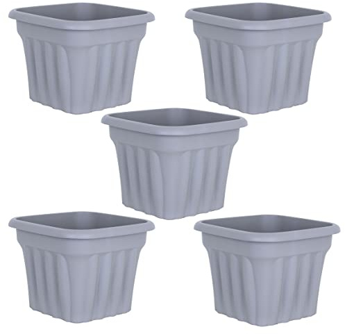 JMS we create smile (Set of 5) 40cm Large Upcycled Grey Plastic Planters Indoor/Outdoor Plant Pot Lightweight & Weather Resistant Garden Plant Herb Flower Nursery Pot - (Square)
