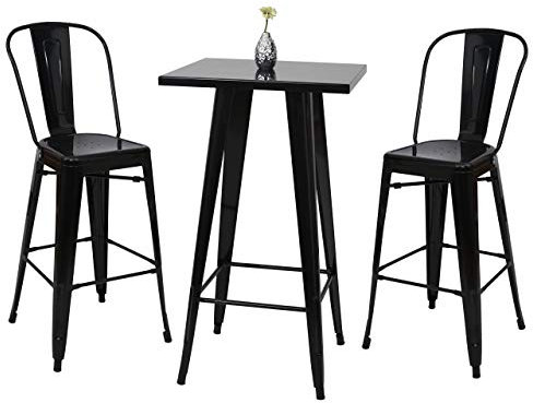 Mendler Set Stehtisch + 2X Barhocker HWC-A73, Barstuhl Bartisch, Metall Industriedesign - schwarz