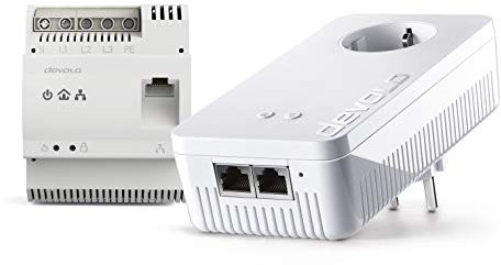devolo Powerline Adapter, dLAN 1200+ DINrail WiFi ac Starter Kit -bis 1.200 Mbit/s, Hutschienen Adapter, WLAN Steckdose, 2x Gigabit LAN Anschluss, weiß
