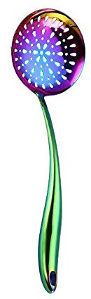 Frolahouse Cuchara ranurada de acero inoxidable de color arco iris con agujeros