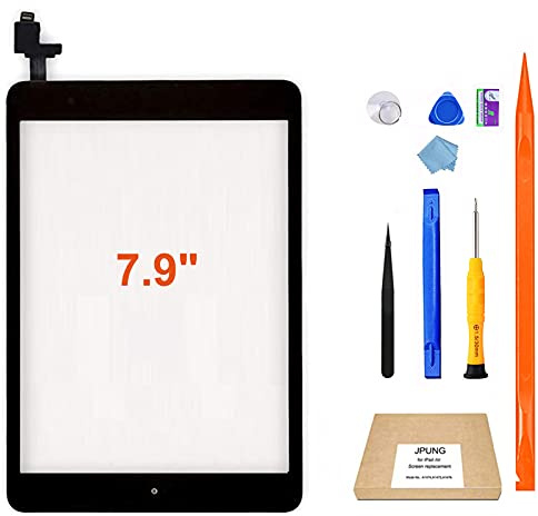 JPUNG Écran de rechange pour iPad Mini 1/iPad Mini 2, écran tactile numériseur assemblé, avec bouton Home (puce IC incluse), kit de réparation complet