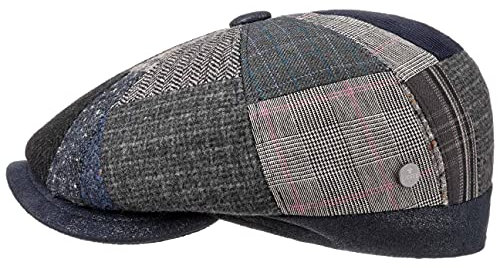 LIERYS Larent Patchwork Flatcap Herren Made in Italy Wolle Innenfutter Ballonmütze Herbst Winter blau 58 cm