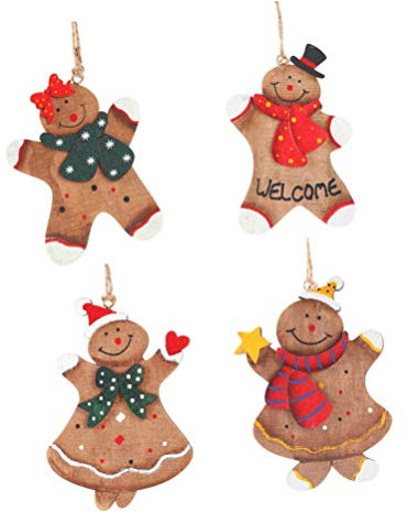 Amosfun 4Pcs Lebkuchenmann Weihnachtsbaumschmuck Ornamente Weihnachtsfeiertag Baumschmuck Geschenke Tags