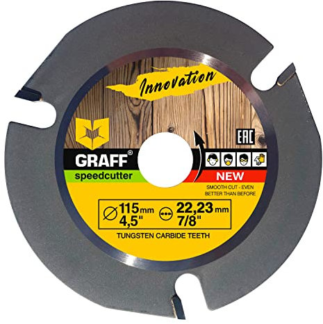GRAFF Speedcutter Disco Taglio Legno per tagliare Legno 115mm - Lama in Carburo per intagliare, tagliare, modellare - Lama per sega circolare con 3 denti