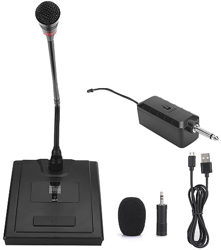 Ruiqas Microfono Multifunzione Wireless a Collo di Cigno Microfono da Tavolo con Adattatore da 6 35 a 3 5 Mm per Altoparlante con Scheda Audio Del Microfono