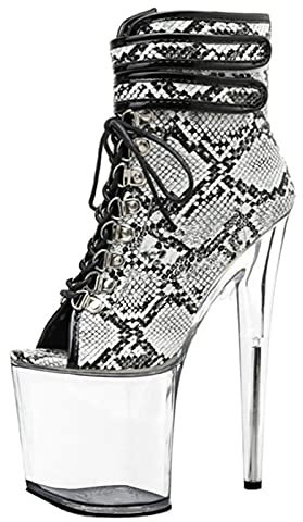 20CM Donna Sexy Snake Print Platform Tacchi Alti Sandali Stivaletti Stile Romano Open Toe Stivaletti Stiletto Autum Stivali Scarpe Eleganti,Clear,45 EU