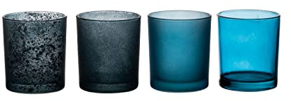 INNA-Glas Teelicht Halter LYLA aus Glas, 4 Stück, türkis-blau, 9cm, Ø8cm | Windlicht Glas