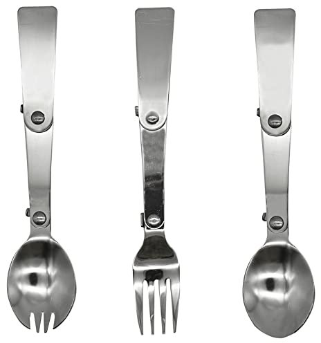 Pinenjoy 3Pcs Protable 3-Fold Spoon Fork Spork 18/10(304) Stainless Steel Foldable Flatware Set for Thermos Camping Picnic Travel