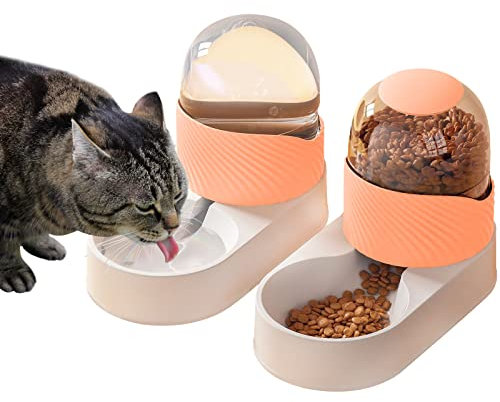ZWMBYN Futterautomat Katze, Automatisches Futterspender und Wasserspender im Set für Hund, Katze und andere Kleintiere, Haustiere Futterstation Futterautomat für Trockenfutter, Jeweils 2L