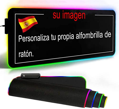 Alfombrilla de Ratón Juegos LED RGB Extendida Personalizada CREA tu Propia Alfombrilla de Ratón Espesor 4 mm, Regalo Personalizado para Amantes de los Juegos, Largo 60cm-90cm