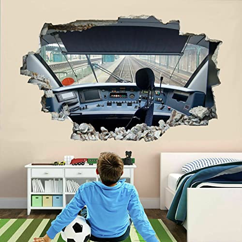 Kabine 3D Wandtattoos Durchbruch Wandsticker Wandbilder Eisenbahn Abnehmbare Vinyl Selbstklebend Wanddeko Wandaufkleber Wanddeko für Wohnzimmer Kinderzimmer Junge Mädchen Teenager Zimmer Badezimmer