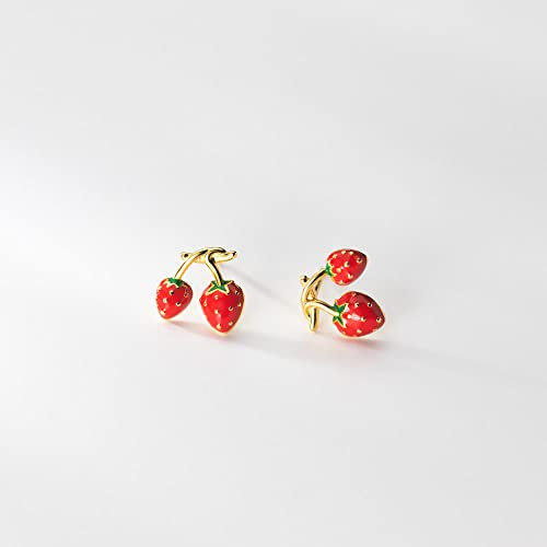 ASDFY Ohrstecker, S925 Silber Ohrringe Süße Goldene Erdbeer Ohrstecker Stilvolle Knorpel Mini Ohrstecker Charm Schmuck Geburtstagsgeschenk Für Frauen Tochter