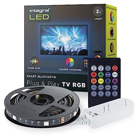 Integral LED RGB Plug and Play TV Strip IP20 2m 1.5w/m 24LED/M 10mm Width 120 Beam Box Pack with IR Controller & BLE APP Control USB Power Integral