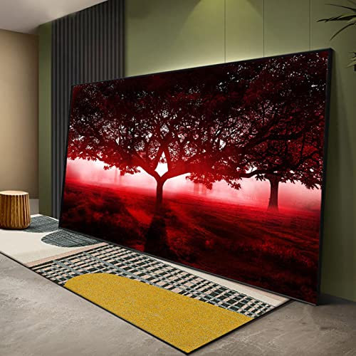 Zhadongli Art Große Größe Leinwand Gemälde Roter Baum Licht Stillleben Poster Wand Kunstdrucke Bilder auf Leinwand Wohnzimmer Wohnkultur 80x160cm(31x63in) Mit Rahmen