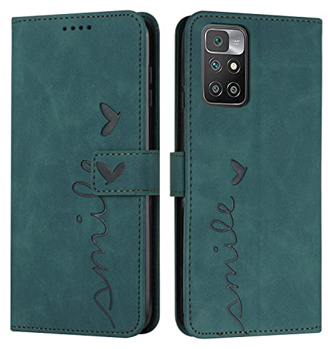VEEMOS Klapphülle für Xiaomi Redmi 10 2022 Hülle Klappbar Handyhülle mit Kartenfach Ständer Schutzhülle Handy Tasche Leder Flip Book Case Cover Handytasche - Türkis