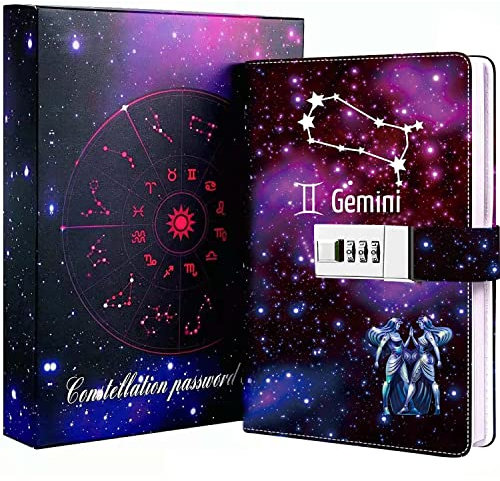 Dzhzal Diary with Lock, Starry Sky Journal for Boys Girls Women Lockable Leather Constellation Diary with Gifts Box, Personal Secret Locking Refillable A5 Notebooks 8.5 X 5.9