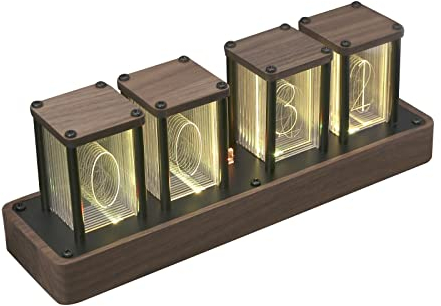 Sharplace Nixie Tube Uhr, Nixie Tube Digitaluhr Bunte Zeitkalibrierung Große Multifunktionsuhr Wecker für Heimdekoration Schreibtisch Neujahr, DIY aus Holz mit Vier Rohren