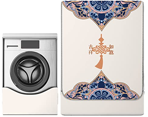 FANSU Couvercle pour machine à laver ou sèche-linge à tambour, Dessin Animé Housse pour Machine Lave-Linge Couvercle de Protection, Imperméable Anti-Poussière Anti-Pluie (Retro bleu,M-8-10kg)