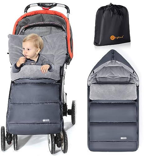 Ivywind Fußsack Kinderwagen Winter, Universeller Fußsack Buggy mit Verstellbarer Reißverschlus, Wasserdicht Fusssack Kinderwagen Baby, Abnehmbar und Waschmaschinenfest, Warm, Grau