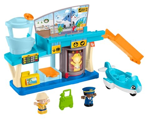 Fisher-Price Little People Aeropuerto Set de juego con avión y figuras, juguete para bebés +1 año (Mattel HTJ26)