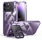iPhone 13 Pro Hülle Doppelseitige Schnalle, Kompatibel mit Magsafe Magnetische Adsorption Metall Bumper mit Kamera-Abdeckung, Ganzkörperschutz Metall Bumper Case (Lila)