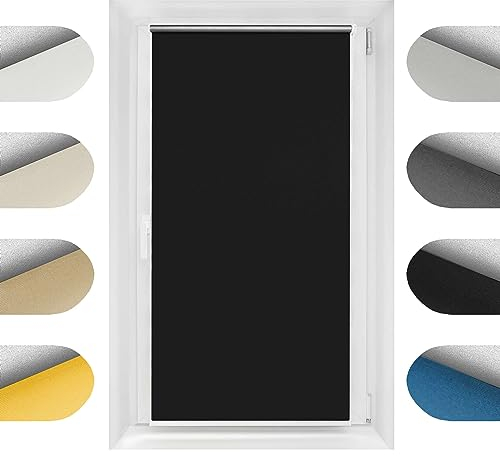 Birrke Thermorollo ohne Bohren/mit Bohren 2in1 90x150 cm - Verdunklungsrollo für Hitzeschutz und Sonnenschutz - Fenster Verdunkelungsrollo - Einfache Montage Schwarz