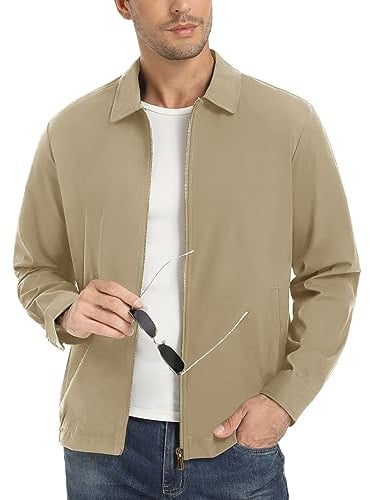EKLENTSON Mens Lightweight Jackets Full Zip Light Jacket Casual Stylish Spring Flight Bomber Jackets Khaki Large