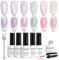 RARJSM Aurora Cat Eye Gel Nail Polish Set 6 Colors Galaxy Velvet Silver Champagne Purple Pink Green Galaxy Star Cloud Ice Jelly Gel Polish with Magnet Stick UV LED Curing Requires Soak Off Home Salon