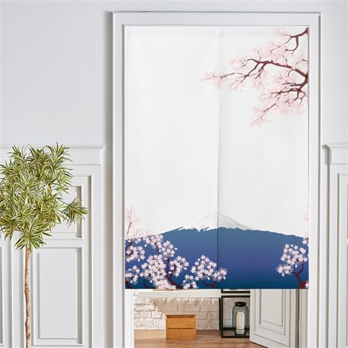 Surwin Japanese Noren Doorway Curtain Cotton Linen Door Curtain Window Treatment Tapestry for Kitchen Bistro Partition Shading Home Decorative (90x200cm,Cherry tree)