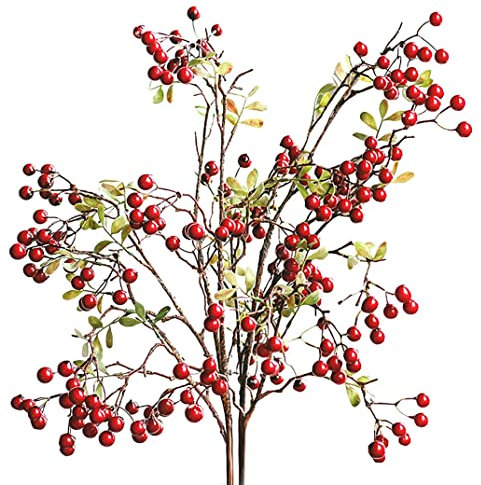 Blogiiup Rote Berry -Stängel, 2pack künstliche Beerenblätterzweige, 27,6 Zoll Herbst Fake Herbstblattstiel, DIY -Sträucher Kunstpflanzen für Home Kitle Tisch