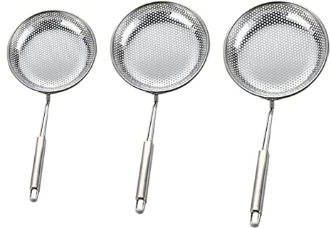 MAGICLULU 3 Piezas colador de acero inoxidable sacapuntas robot colador de malla portátil fideos de pasta colador de cocina colador de tetera portátil olla caliente alimento cuchara metalica