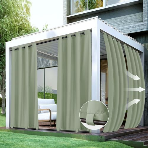 Windproof Outdoor Curtains for Patio Waterproof 4 Pcs 54x95 In Sage Green