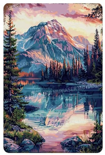 MUYIASER Insegne in metallo con montagna vintage cartelli retrò in alluminio per WC, bagno, giardino, casa, bar, caffetteria, decorazione, 20,3 x 30,5 cm