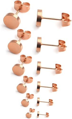 OQKAHIV Set 6 Paia Orecchini Tondi Oro Rosa in Acciaio Inossidabile per Uomo e Donna, con Chiusura a Vite Bilanciere - Gioielli da Orecchio alla Moda e Resistenti alla Corrosione,
