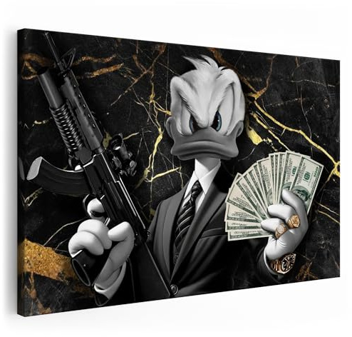 Artmazing | Mafia Donald Bild bunt | S-Art Bilder | Mafia Donald Bilder Modern | Leinwandbilder XXL Wohnzimmer | Wandbild Mafia Donald Deko XXL | Bild Leinwand XXL | buntes Poster für Wand