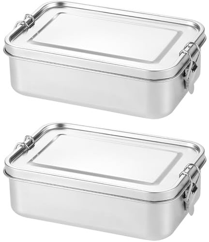 Palmcee Stainless Steel Lunch Box, 2Pack 850ML Bento Box with Lock Clip, Leak-Proof Portable Food Storage Container for Salad Sandwich, Lunchbox for Adults Kids Camping Travel School Work